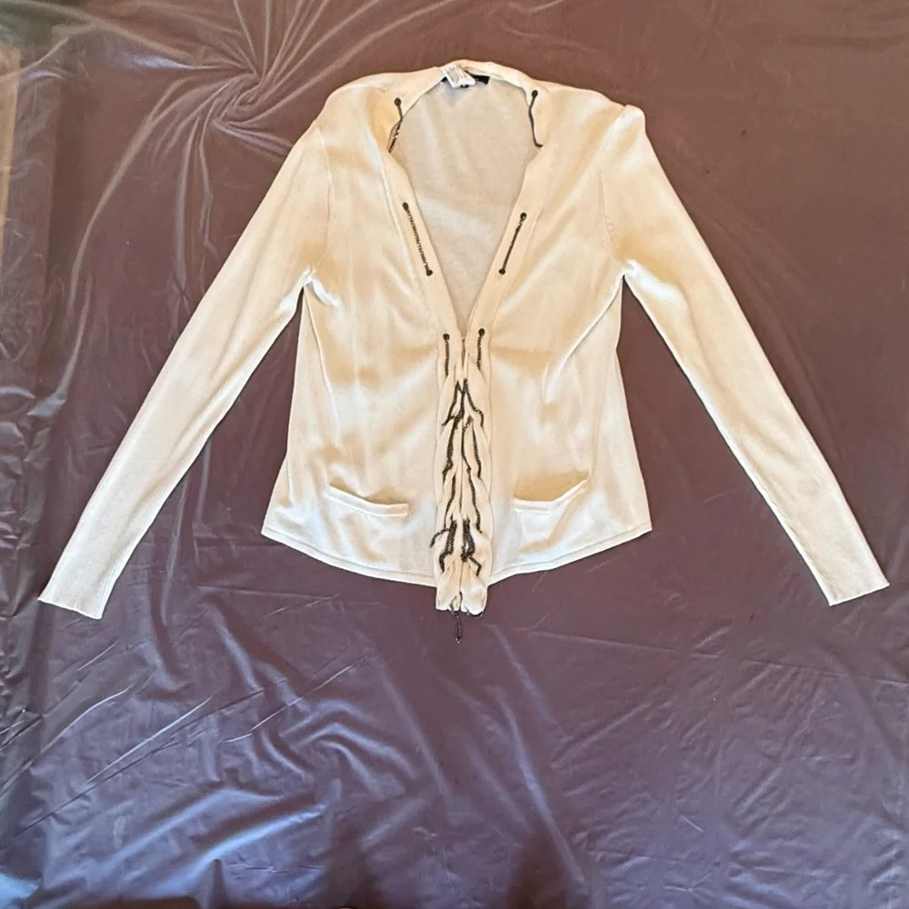 Nanette Lepore Ivory Long Sleeve Cardigan with chain detail Size L - Picture 7 of 11